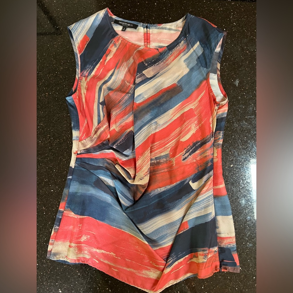 NWOT Lafayette 128 patriotic pleated silk blouse top 2